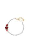 Nour London Red Crystal & White Pearl Necklace, Gold