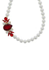 Nour London Red Crystal & White Pearl Necklace, Gold