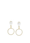 Nour London Open Circle Crystal Hoop with Crystal Drop Earrings, Gold & Black