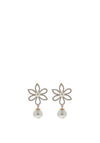 Nour London Daisy Pearl Drop Earrings, Rose Gold