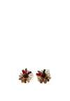 Nour London Multi Stone Round Stud Earrings, Red