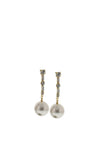 Nour London Long Pearl Drop Earrings, Gold