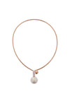 Nour London Crystal & Pearl Drop Wire Necklace, Rose Gold