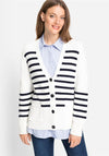 Olsen Striped Knit Cardigan, White & Navy