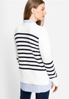 Olsen Striped Knit Cardigan, White & Navy