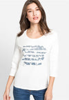 Olsen Printed Cotton Shaped T-Shirt, White