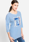 Olsen Mon Chat Striped T-Shirt, Blue Multi