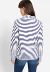 Olsen Striped Open Collar Polo Shirt, White & Navy