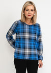 Olsen Modern Check Print Light Knit Pullover, Blue Multi
