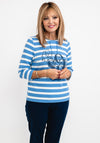 Olsen Henny Striped Drawstring Neck Sweater, Cornflower