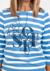 Olsen Henny Striped Drawstring Neck Sweater, Cornflower
