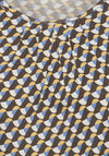 Olsen Geo Print Long Sleeve T-Shirt, Brown Blue Multi