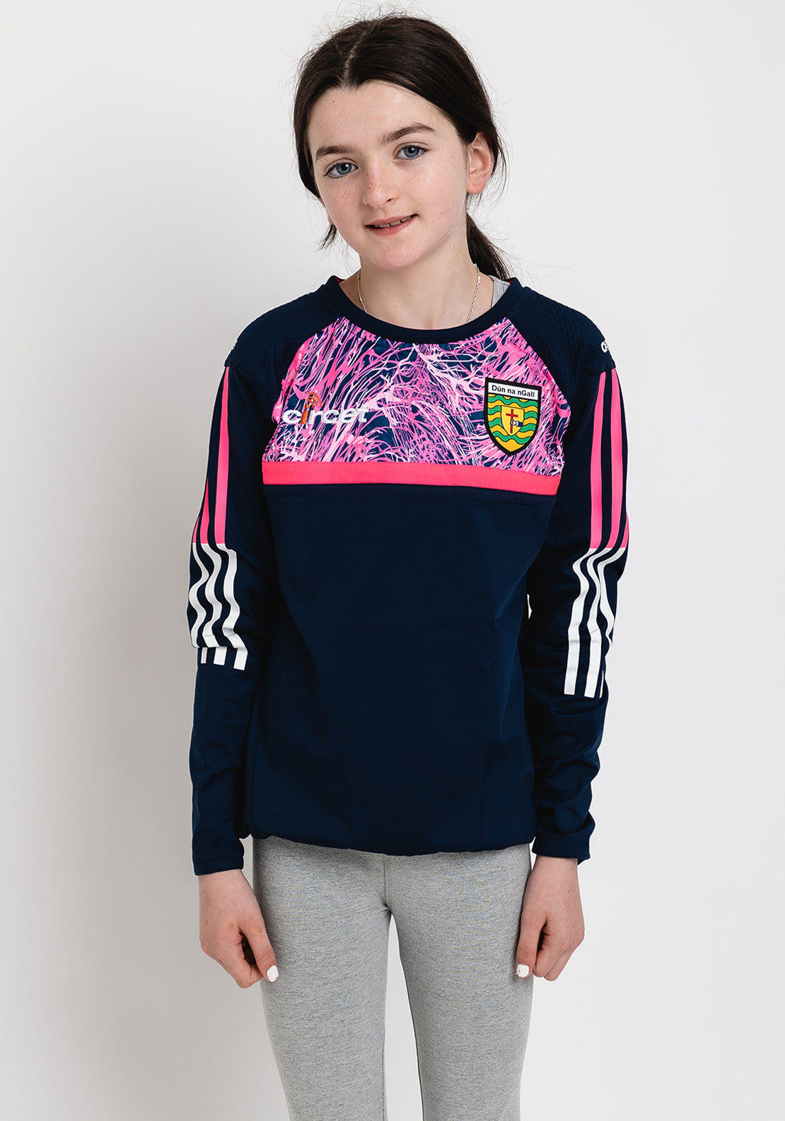 O’Neills Donegal GAA Kids Peak Brushed Top, Marine and Pink