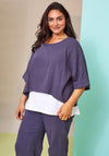 Ora Contrast Oversized Top, Denim Blue & White