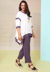 Ora Dipped Hem Panel Trim Top, White & Grey