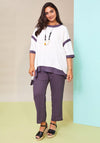 Ora Dipped Hem Panel Trim Top, White & Grey