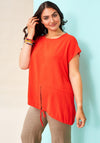 Ora Drawstring Hem Cap Sleeve Top, Red