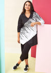 Ora Contrast Panel Collared Long Top, Black & White
