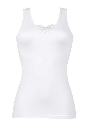 Naturana Embroidered Trim 2 Pack Cotton Vest, White