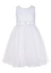 Sevva Girls Cindy Special Occasion Bow Belt Tulle Dress, White