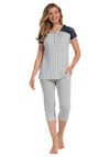 Pastunette Deluxe Print and Lace Capri Pyjama Set, White and Navy