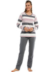 Pastunette Block Soft Colour Stripe Pyjama Set, Grey Multi