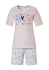 Pastunette Diamonte Lovehearts Pyjama Shorts Set, Light Pink