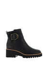 Paul Green Leather Buckle Wedge Boots, Black