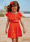 Mayoral Girl Eyelet Sleeveless Dress, Orange