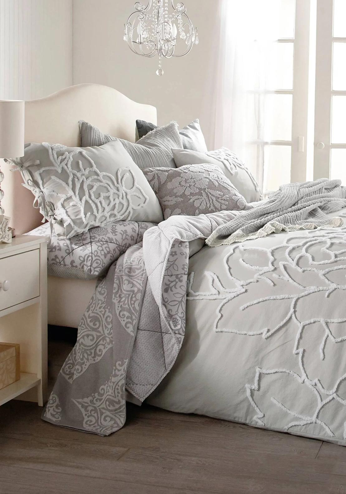 Peri Home Chenille Rose Duvet Cover Set, Grey
