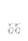 Pilgrim Peace Huggie Hoop & Stud Earrings Set, Silver
