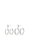 Pilgrim Marine Crystal Earrings Set of 3, Silver