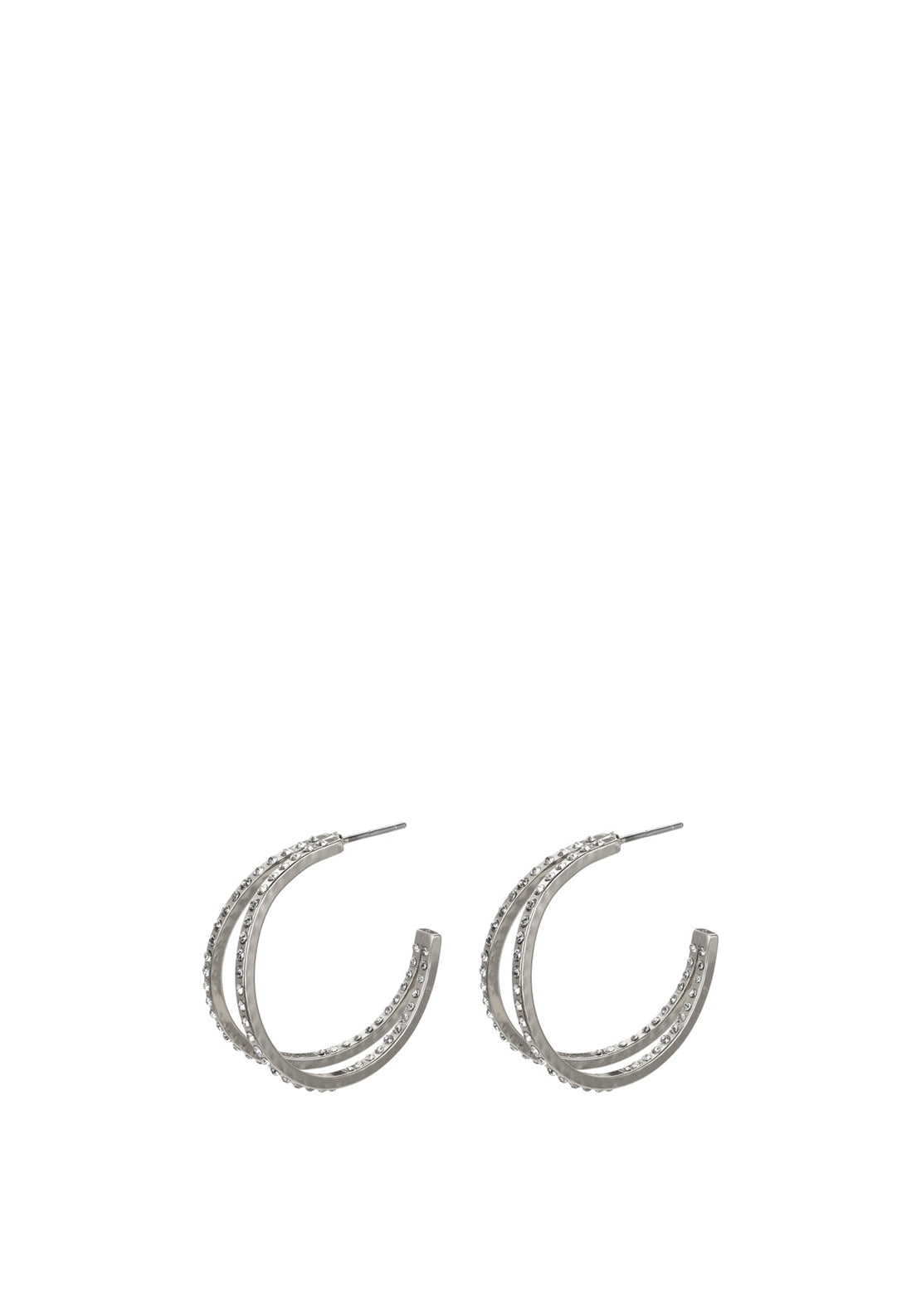 Pilgrim Fire Double Crystal Hoop Earrings, Silver