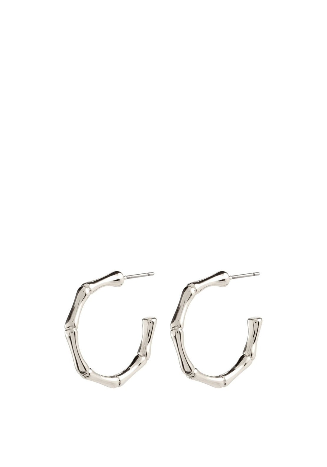 Pilgrim Gali Bamboo Style Hoops Earrings, Silver