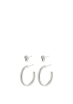 Pilgrim Optimism Snake Chain Hoop & Stud Earrings, Silver