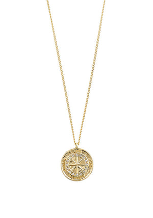 Pilgrim Gerda Crystal Compass Necklace, Gold