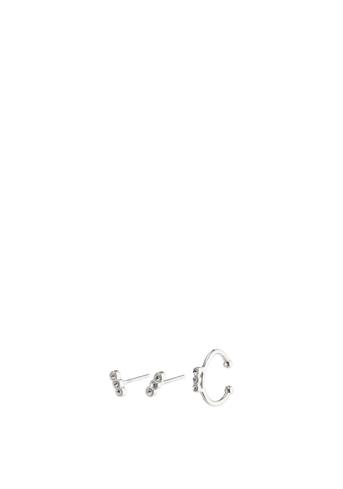 Pilgrim Samanda Crystal Ear Cuff & Earrings Set, Silver