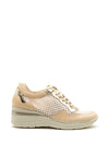 Pitillos Leather Mesh Panel Wedged Trainers, Beige