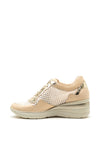 Pitillos Leather Mesh Panel Wedged Trainers, Beige