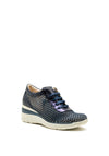 Pitillos Leather Mesh Panel Wedged Trainers, Navy