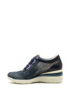 Pitillos Leather Mesh Panel Wedged Trainers, Navy