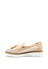 Pitillos Leather Mesh Tassel Loafers, Beige