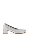 Pitillos Embossed Metallic Low Heels, Silver