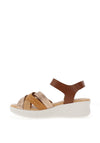 Pitillos Leather Cross Over Strap Sandals, Tan Multi