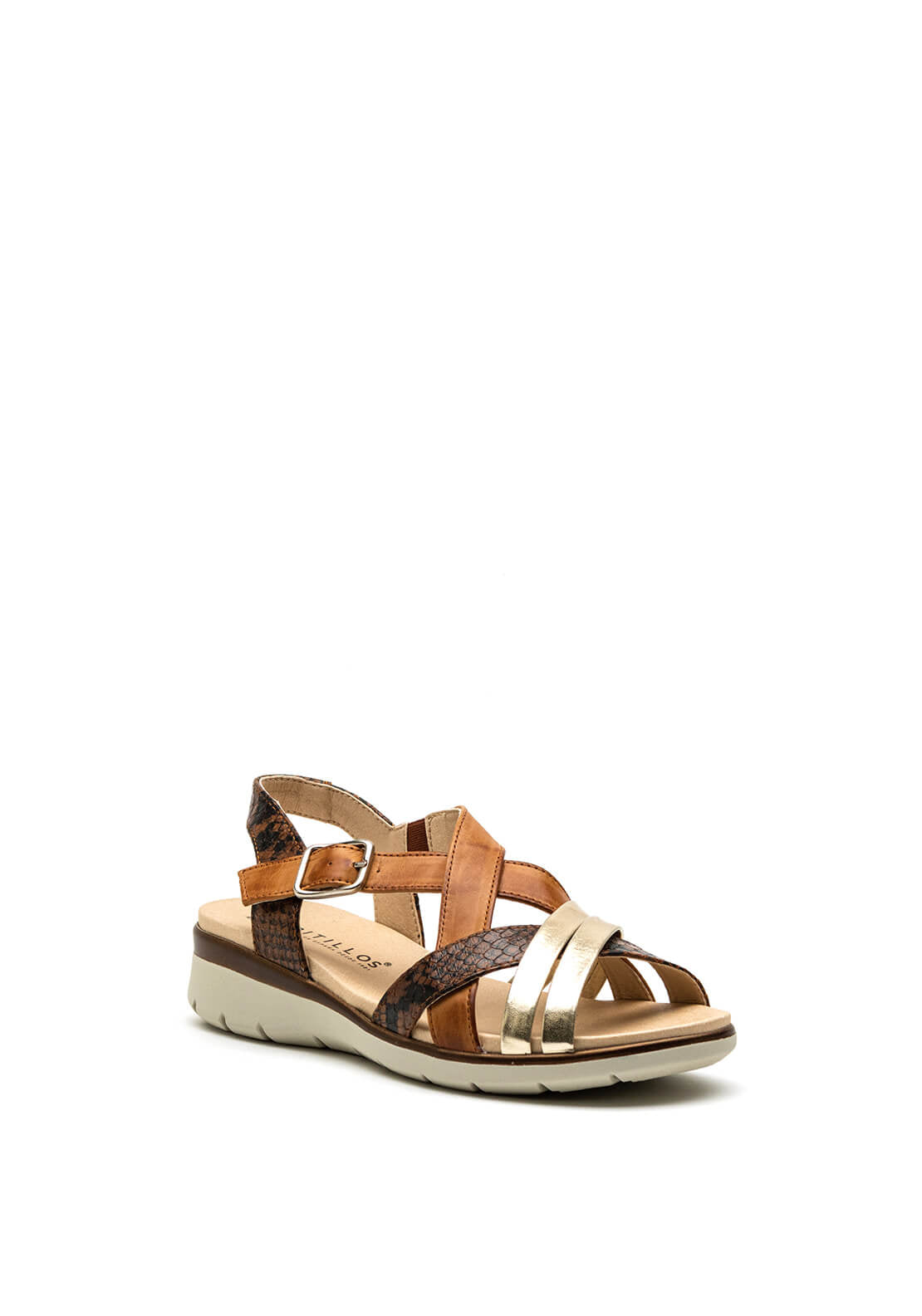 Pitillos Neutral Multi Cross Strap Sandal, Tan Multi