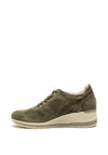 Pitillos Perforated Suede Wedge Trainer, Khaki