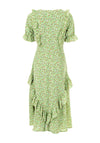 Seventy1 Frilled Ditsy Daisy Midi Dress, Green Multi