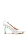 Pomares Leather Shimmer Medium Heel Court Shoes, Silver