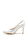 Pomares Leather Shimmer Medium Heel Court Shoes, Silver