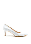 Pomares Leather Shimmer Low Heel Court Shoes, Silver